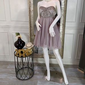 Gray Beaded Strapless Short Homecoming Dress
